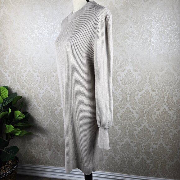 Banana Republic Size XL Kahki Colored Sweater Dress Statement Sleeves Ribbed - Picture 4 of 11